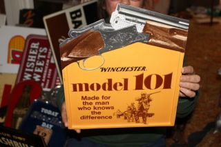 Vintage 1960s Winchester Model 101 Shotgun Gun Hunting Gas Oil 14 " Embossed Sign