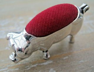 Novelty Edwardian Style Hallmarked Solid Sterling Silver Pig / Sow Pin Cushion