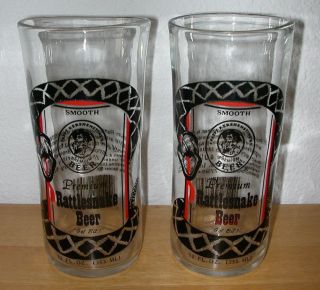 Set Of 2 Premium Rattlesnake Beer Bottle Glasses Pappy Kershenstine Shiner Texas