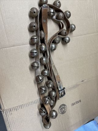 30 Vintage Metal Sleigh Bells On 92 Inch Leather Belt