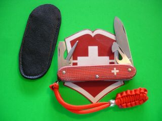 Ntsa Swiss Army Victorinox 91mm Red Alox Pioneer Pocket Knife W/leather Sheath