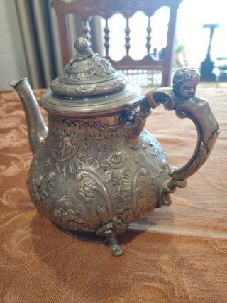 Antique English Hall Marked Silver Plated Cherub Coffee/tea Pot Pattern 19th