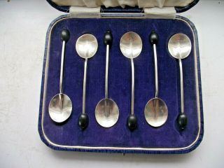 Antique 1929 Sterling Silver Hallmarked Cased Set Of 6 Coffee Bean Spoons 33.  7g