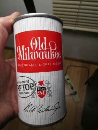 Old Milwaukee Tap Top 12oz.  Ss Zip Top Beer Can 1962 Tab Intact Bottom Open