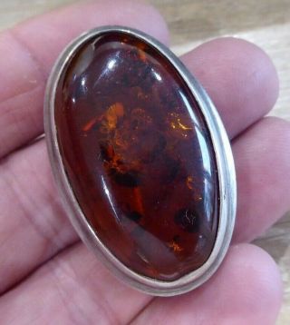 Rare Quality Vintage Amber Solid Silver Mounted Brooch
