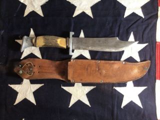Vintage Compass Solingen Germany Stag Fixed Blade Bowie Knife