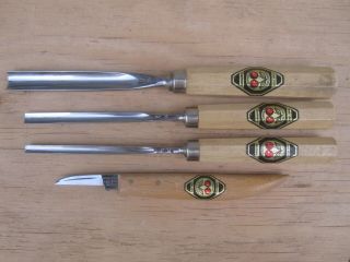 Vintage Made In Germany Wood Gouge Chisel Set,  3 Woodworking Tools And Knife
