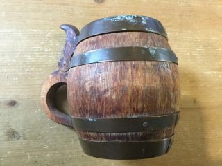 Vintage Copper Coopered Wooden Barrel Lidded Tankard/stein - 6”