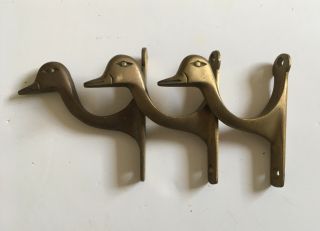 Vintage Retro Mid Century Brass Duck Head Hooks X3 Single Coat Hooks.
