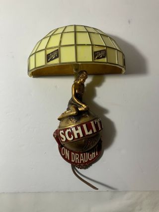 Schlitz Beer “on Draught” Bar Sconce Lamp - Lady On Globe - 1971 - Not