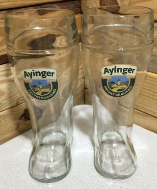 Ayinger Privatbrauerei 1l 9 5/8 Inch Tall Clear Boot Shaped Beer Glass Set Of 2