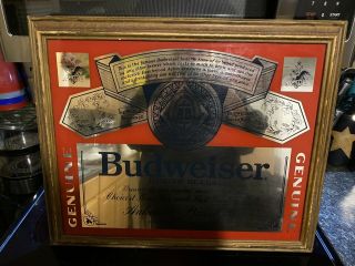 Vintage Budweiser Beer Anheuser Busch Mirror Picture Bar Sign 18x22” Man Cave