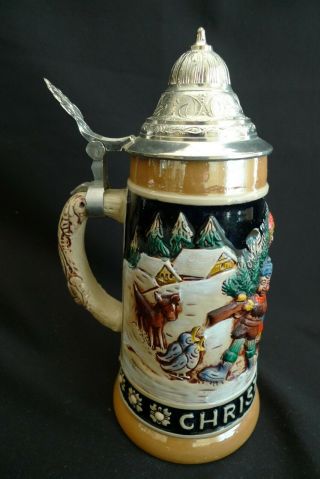 Vintage Schmid Christmas 1978 Ceramic And Pewter Bavarian Beer Stein W Germany