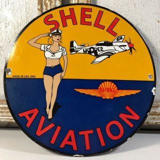 Vintage Porcelain Shell Aviation Oil Gas Gasoline Avgas Sign