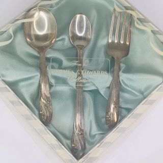 3 Pc Baby Infant Cutlery Set Vintage Holmes And Edwards Silverplate Fork Spoons