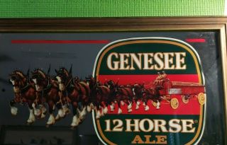 VINTAGE GENESEE 12 HORSE ALE MIRROR SIGN WITH WOODEN FRAME 22 