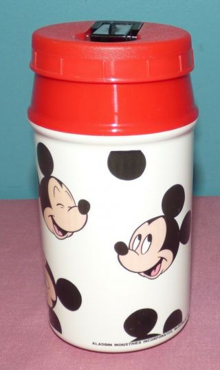 Vtg Aladdin Walt Disney Mickey Mouse Plastic Thermos For Head Lunchbox - No Cup