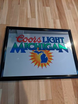 Rare Coors Light 26x20 Beer Sign Mirror Michigan Bar Advertisement