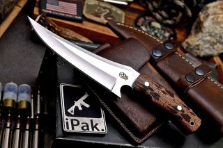 Cfk Ipak Handmade D2 Custom Wolf Tracks Padauk Wood Hunting Skinner Blade Knife