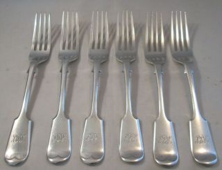 Set Of 6 Large 19th Century Silver Plated Dinner Forks - Fiddle Pattern - Dixons