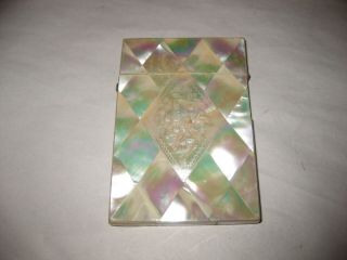 Vintage Mother Of Pearl Bird Carved Calling Card Case Cigarette Faux Shell Box
