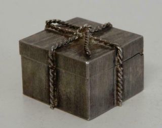 18 - 1900’s Figural Sterling Silver Rope - Tied Miniature Box - Pills/powders