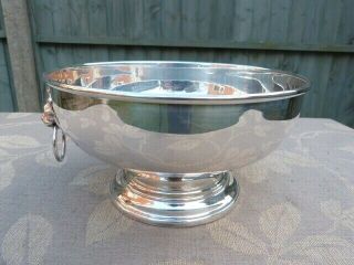 Vintage Mid Century Silver Plate Fruit Bowl Wine Cooler With Lion Head Handles