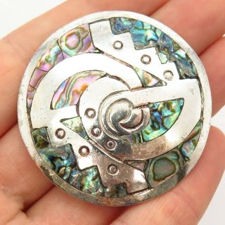 925 Sterling Silver Vintage Mexico Abalone Shell Slide Pendant / Pin Brooch