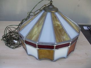 16 " Vtg Red Tiffany Style Hanging Ceiling Light Fixture Stained Glass Shade