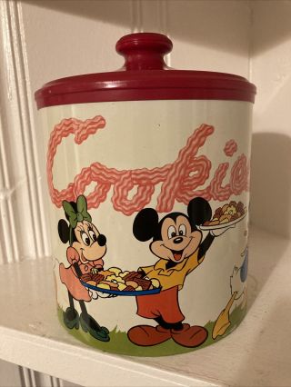 Walt Disney Cookie Jar Vintage Cheinco Metal Can Lid Mickey Goofy Donald Minnie