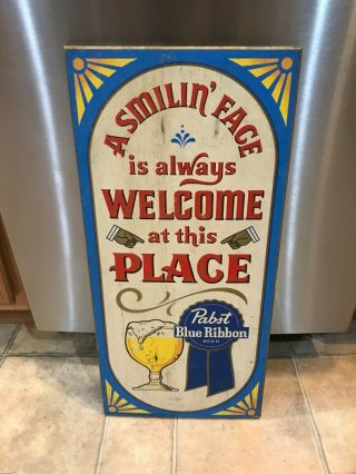 Vintage Advertising Pabst Blue Ribbon Pbr Wood Wooden Beer Bar Sign