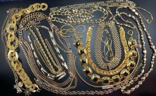 Vintage 1980’s Gold Tone Necklaces Rhinestones Enamel 18pc Monet Napier Lot3