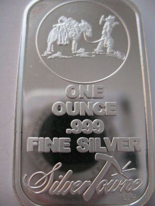 1 - Oz Silvertowne Mule & Prospector.  999 Pure Silver Bullion Barter