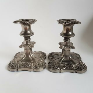Pair Vintage Baroque Silver Plated Candlesticks Candle Holders :b3