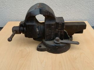 Vintage Chas.  Parker Swivel Bench Vise No.  973 With 3” Jaws Weight 27 Pounds