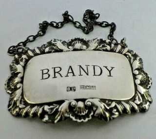A George Iii Style Oval Silver " Brandy " Decanter Wine Label,  1973
