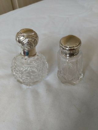 Antique Solid Silver & Glass Scent Bottle And Salt Bottle Hallmarked 1913 &1922