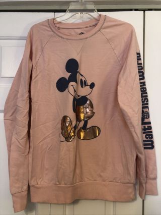 Walt Disney World Pink Rose Gold Mickey Mouse Womens Sweatshirt Medium