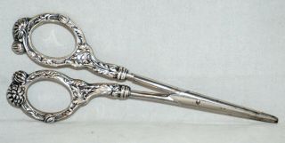 Vintage Antique STERLING Silver Handles GRAPE SHEARS Scissors 2