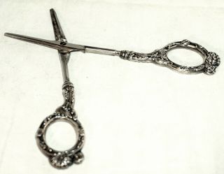 Vintage Antique STERLING Silver Handles GRAPE SHEARS Scissors 3