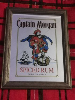 Captain Morgan,  Spiced Rum,  Pub Or Home Bar Vintage,  Wooden Framed Mirror.