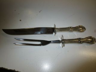 Sterling Silver Handle Serving Carving Meat Knife & Fork Set