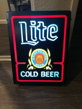 Vintage Miller Lite Cold Beer Lighted Neo - Neon Bar Sign Light Plastic 20x15