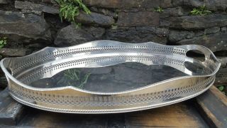 Vintage Large Oval Handled,  Silver On Copper Serving Tray/plate Platter