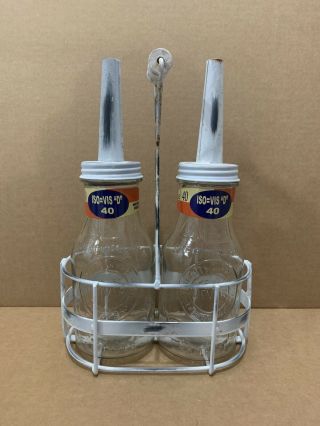 Dover Glass Motor Oil Bottle Rack Spout Gas Station Pump Can Sign Vintage