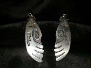 Vintage,  1970’s Hopi “jackson Secklestewa” Sterling Silver Earrings,  10.  0g
