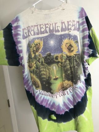 Vintage Grateful Dead Shirt Summer Tour Xl Liquid Blue 1995 Sunflowers Turtles