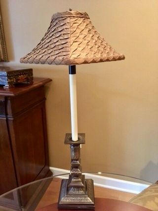 Pair (2) Vtg Frederick Cooper Brass Candlestick Table Lamps 29 " H,  Silk Shades