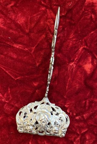 Rare Antique 800 Silver Rose Pierced Design Serving Scissor Tongs