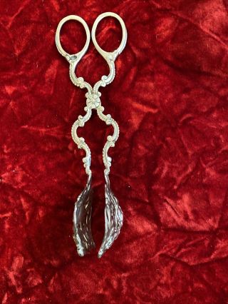 RARE Antique 800 Silver Rose Pierced Design Serving Scissor Tongs 2